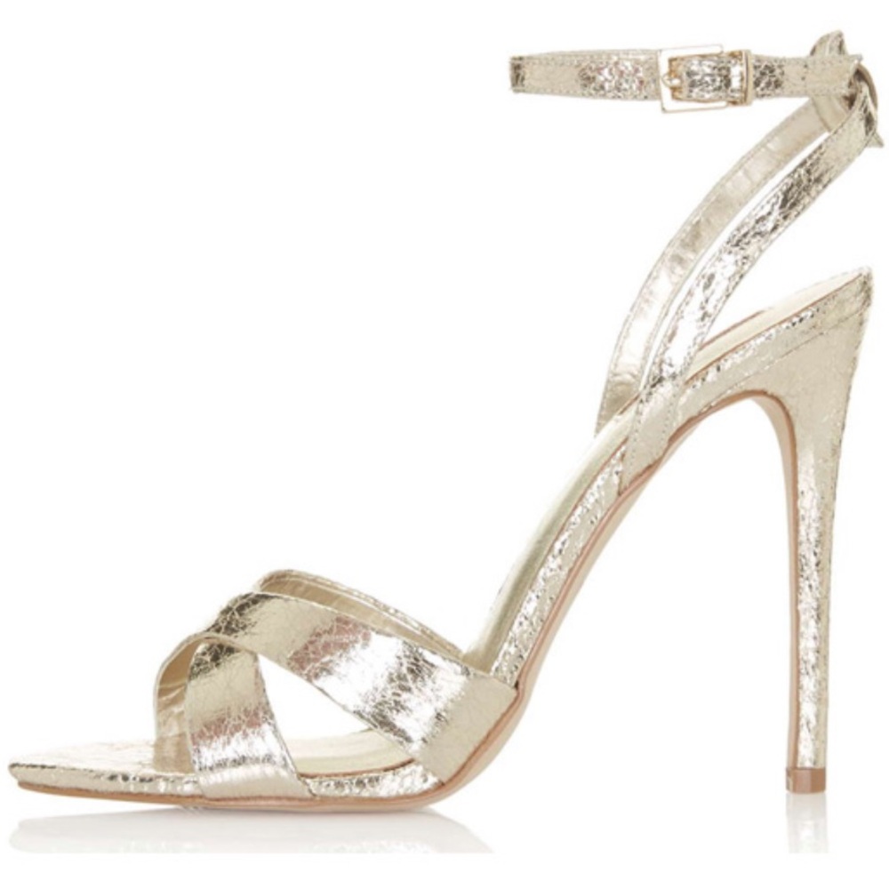 NWT! Topshop ‘Rumour’ Metallic Gold Cross-Strap Heels - Picture 13 of 13